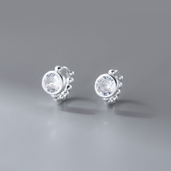 A46413 s925 sterling silver simple rhinestone bead ear buckle