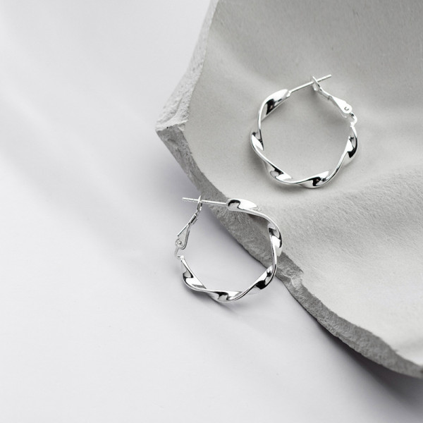 A35939 s925 sterling silver big twist wide simple fashion chic earrings