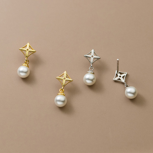A35509 s925 sterling silver chic simple pearl sweet earrings