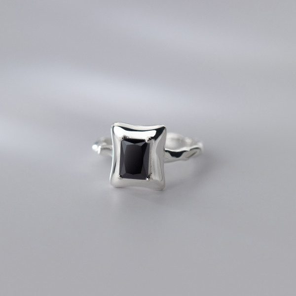 A36214 s925 sterling silver square black rhinestone irregular ring
