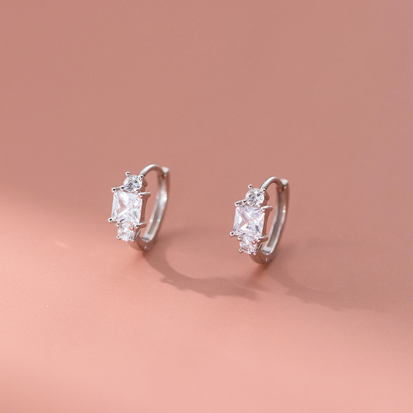 A44688 s925 sterling silver trendy sweet dainty rhinestone square stud earrings