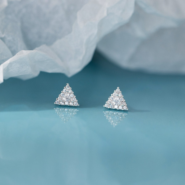 A44949 s925 sterling silver sparkling rhinestone triangle stud earrings