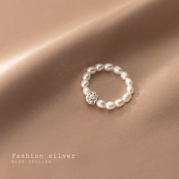 A34444 trendy chic sparkling ball pearl stretchy rope cute ring