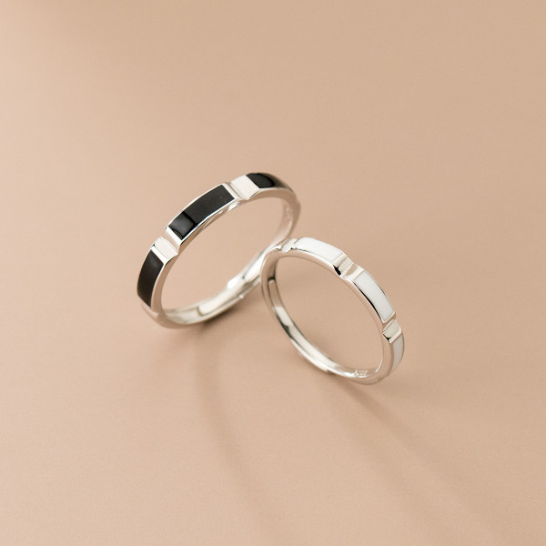 A36144 s925 sterling silver simple adjustable black white ring