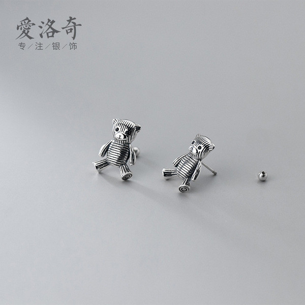 A31588 s925 sterling silver silver cute bear unique simple earrings