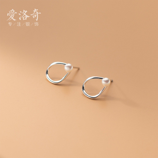 A33296 s925 sterling silver trendy hollowed irregular geometric pearl chic simple earrings