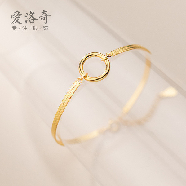 A33376 s925 sterling silver simple fashion circle charm bracelet