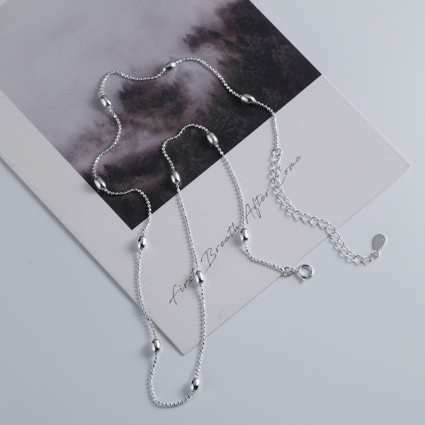 A41304 s925 silver simple trendy unique oval necklace
