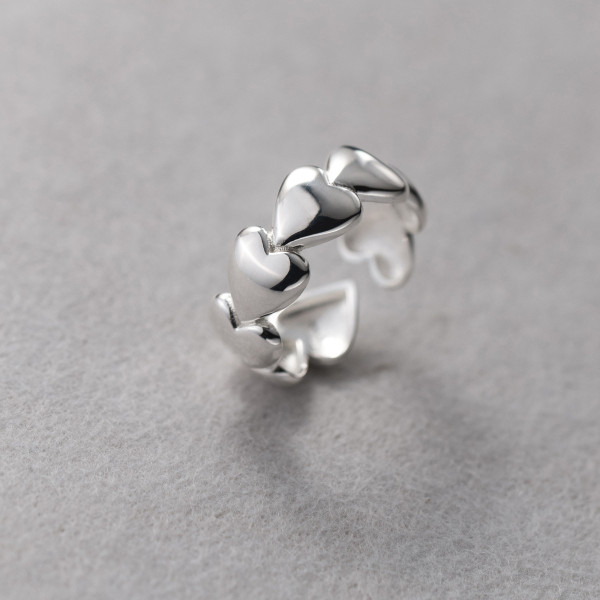 A37516 s925 sterling silver heart adjustable design elegant ring