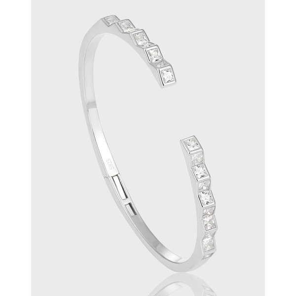 A40619 elegant rhinestone s925 sterling silver adjustable bangle bracelet