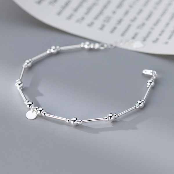 A41571 s925 sterling silver simple circle charm tube design bracelet