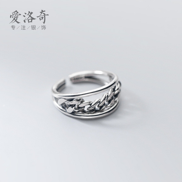 A32131 s925 sterling silver chain silver layered unique fashion ring