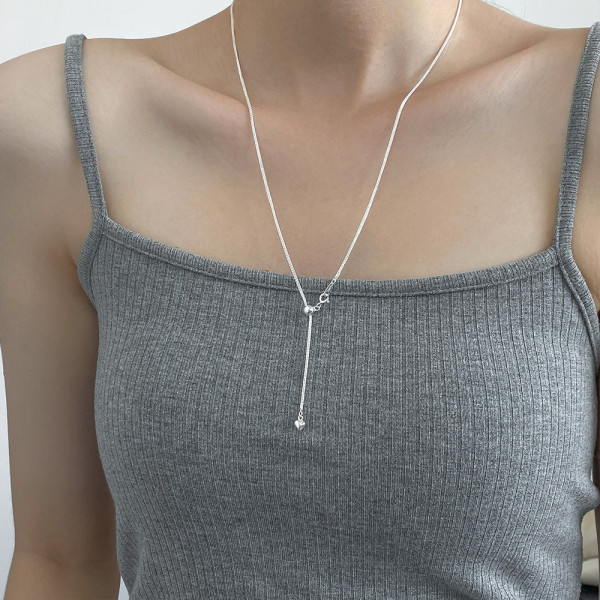 A46311 s925 silver sweet simple heart fringe necklace