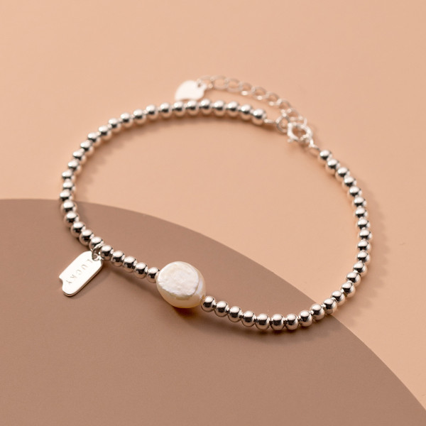 A40415 s925 silver pearl initial elegant women charm bracelet