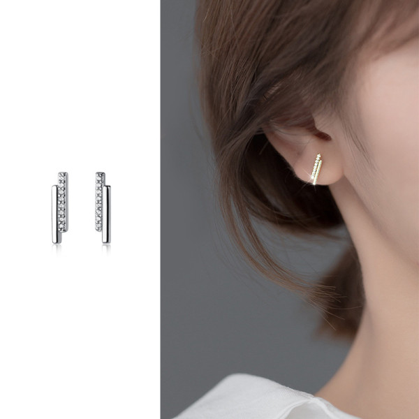 A35779 s925 sterling silver doublelayer rhinestone simple earrings