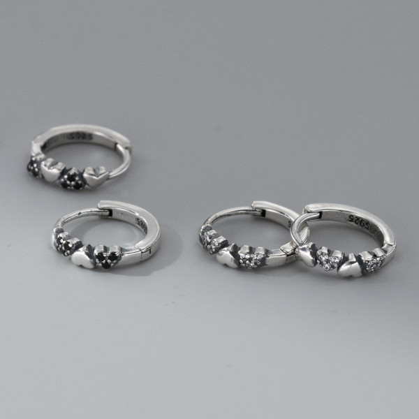 A40847 s925 sterling silver thai black white rhinestone heart design unique earrings