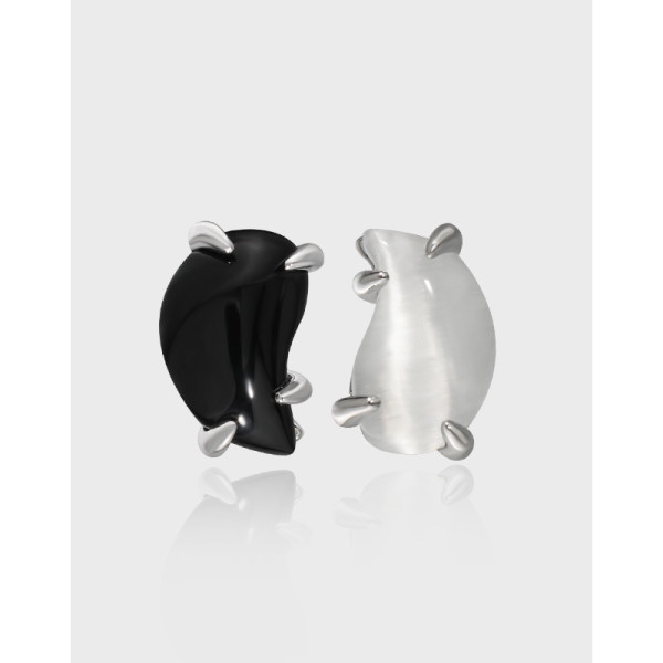 A38638 design teardrop black agate cateye s925 sterling silver stud earrings