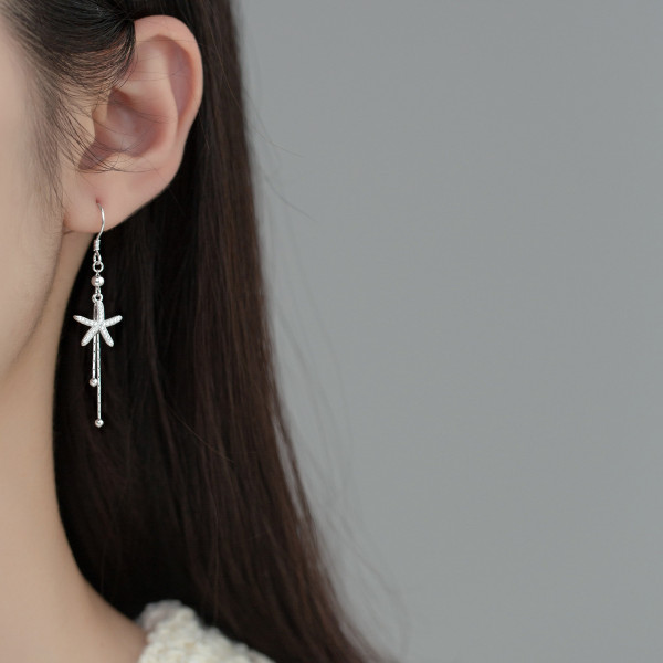 A38526 s925 sterling silver rhinestone starfish sparkling fringe elegant earrings