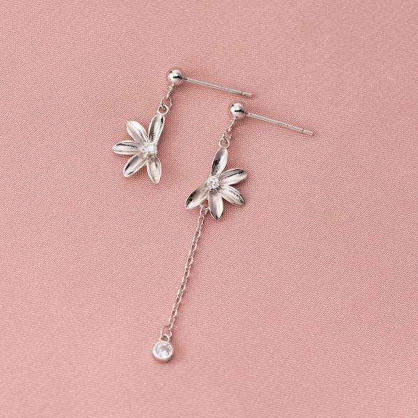 A43548 s925 sterling silver rhinestone flower fringe stud trendy earrings