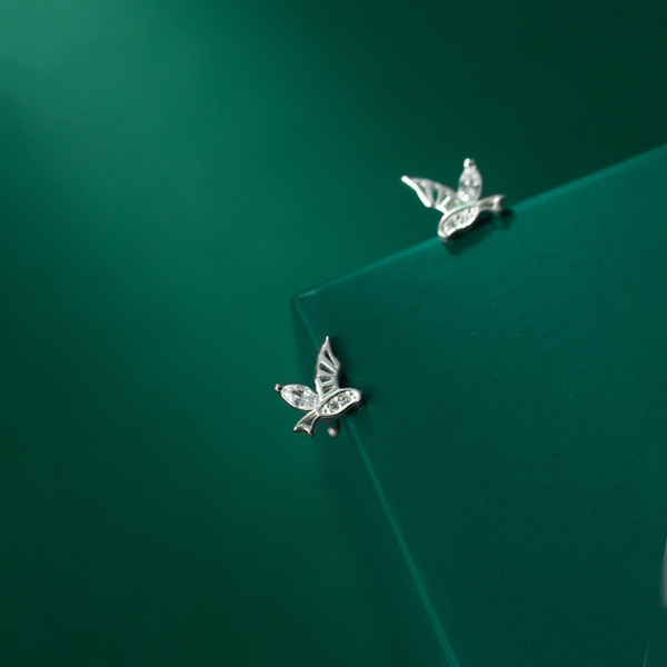A33670 s925 sterling silver rhinestone hollowed bird earrings