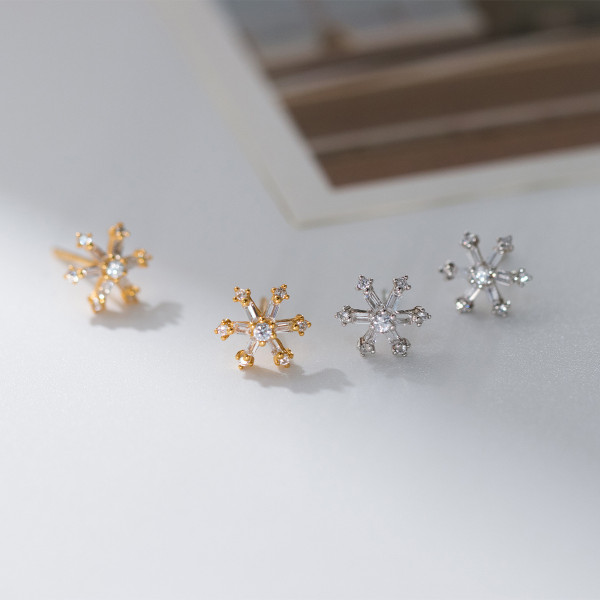 A42986 s925 silver sweet snowflake stud elegant goldplated gold fashion earrings