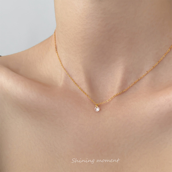 A43785 s925 sterling silver trendy sweet simple rhinestone necklace