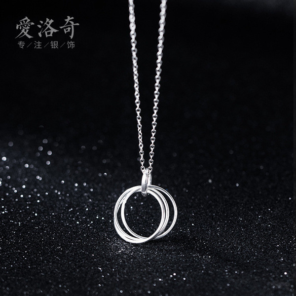 A32400 s925 sterling silver chic unique circle hollowed pendant necklace