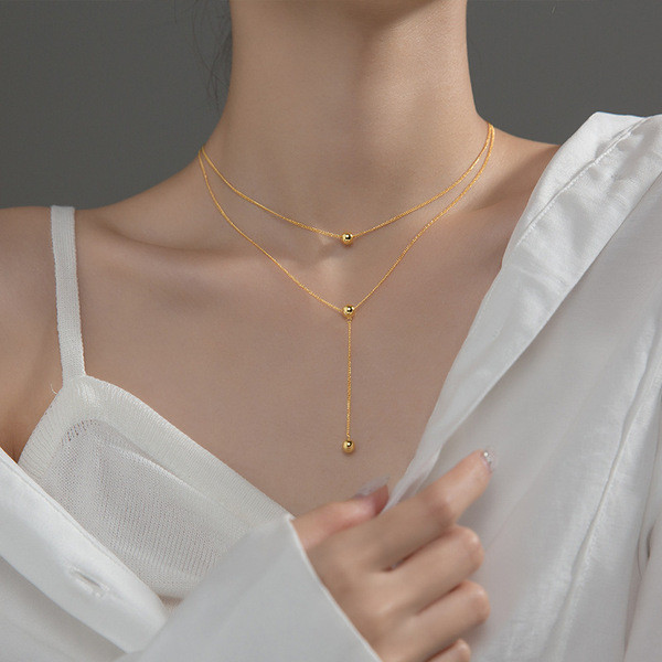 A31215 s925 sterling silver chic doublelayerY necklace