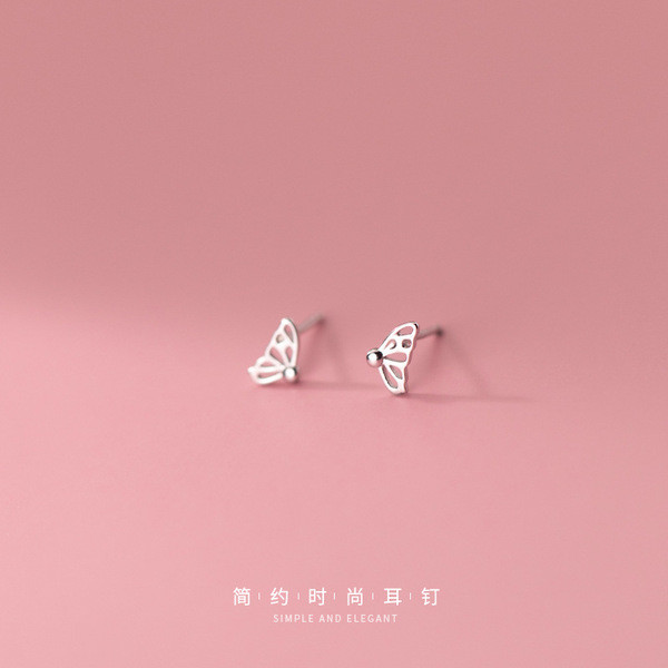 A33742 s925 sterling silver simple hollowed butterfly wing sweet cute ect earrings
