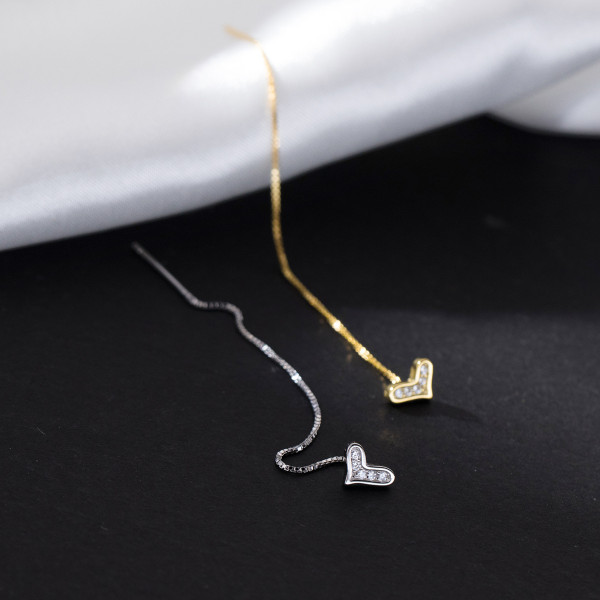 A39989 s925 sterling silver rhinestone heart string sweet design elegant earrings