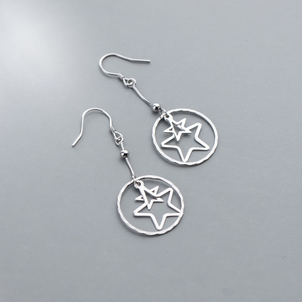 A35451 s925 sterling silver circle star hollowed earrings