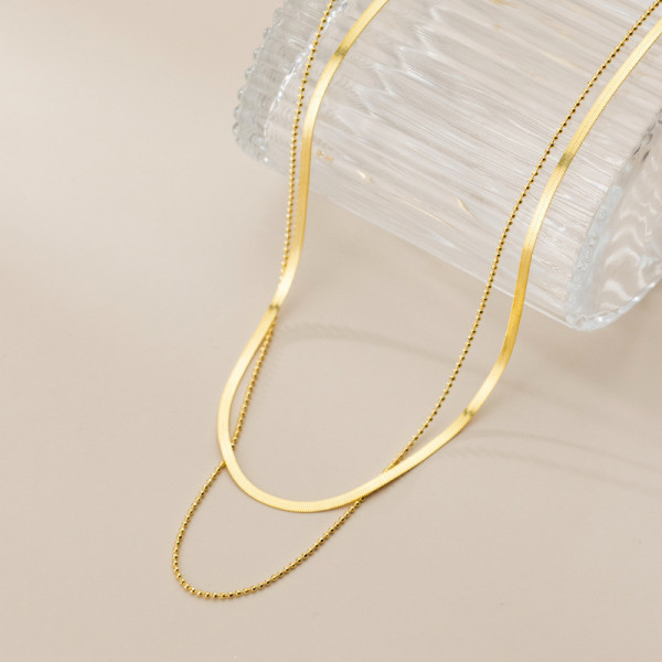 A42917 s925 silver simple double layer trendy elegant choker necklace