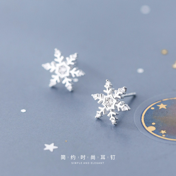 A44802 s925 silver stud elegant trendy sweet christmas snowflake rhinestone earrings