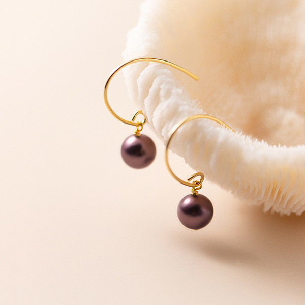 A32333 s925 sterling silver purple pearl short earrings