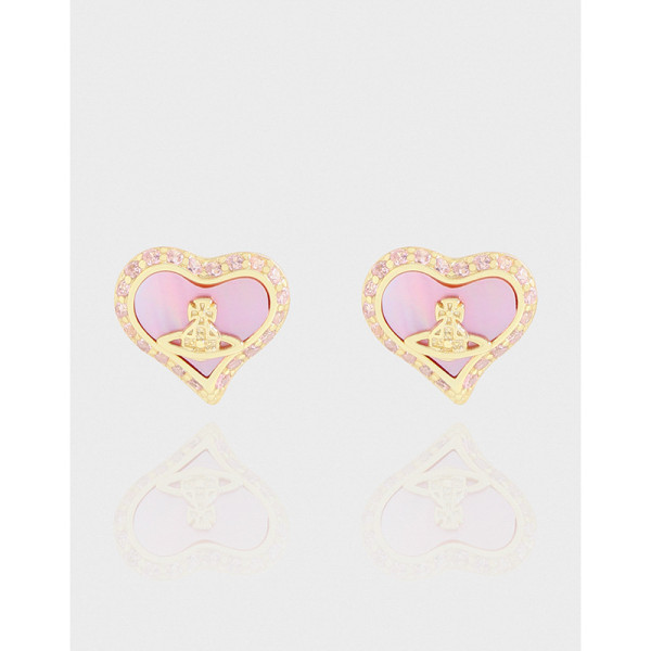A43286 design pink heart stud sterling silver s925 earrings