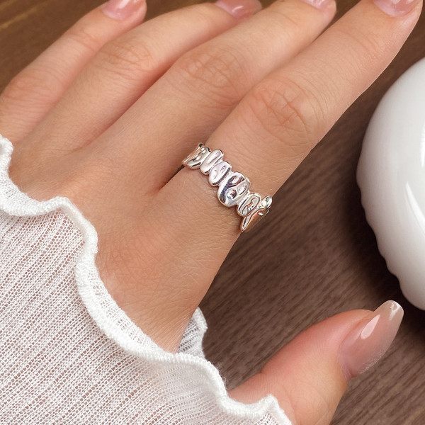 A43374 s925 silver simple oval geometric adjustable ring