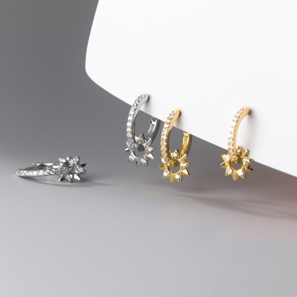 A36613 925 sterling silver rhinestone sun simple unique star earrings