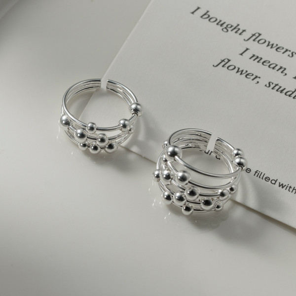 A44750 s925 sterling silver dainty simple multilayer layered bar ring