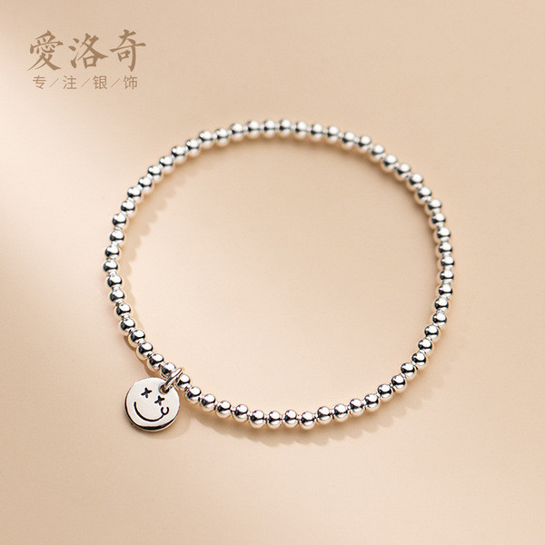 A30244 s925 sterling silver chic unique smilingface adjustable bracelet