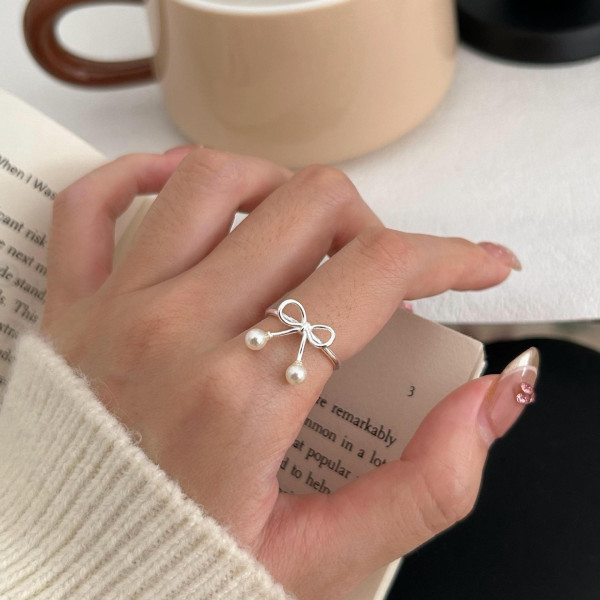 A43226 simple s925 sterling silver butterfly pearl design unique ring