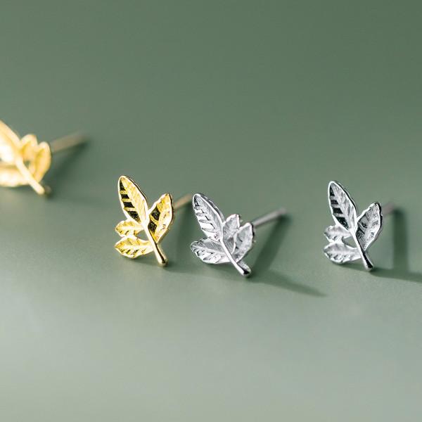 A41055 s925 sterling silver tree leaf stud simple elegant trendy sweet earrings