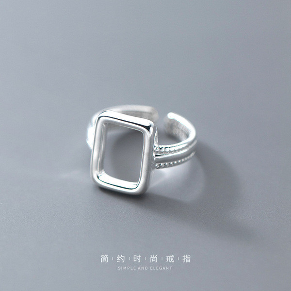 A32185 s925 sterling silver chic unique hollowed square adjustabl ring