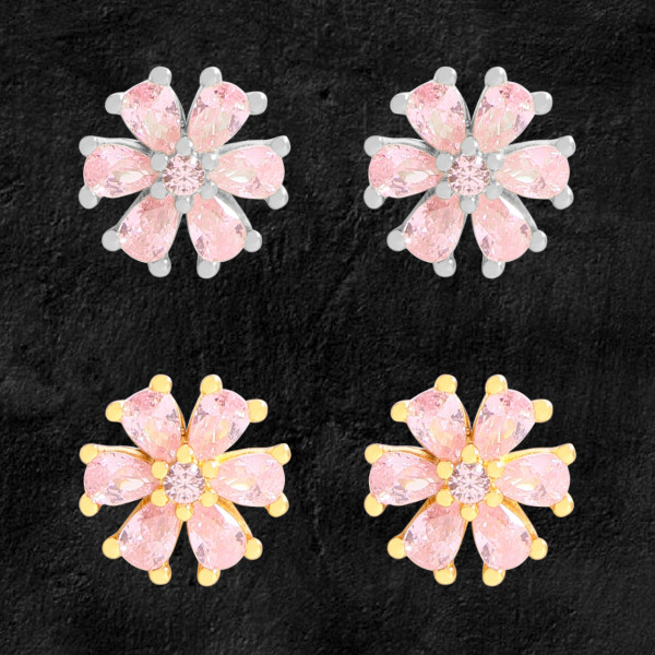 A45211 pink cubic zirconia daisy stud sterling silver s925 flower earrings