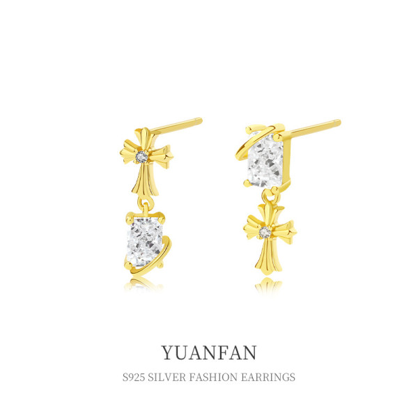 A38795 sterling silver cubic zirconia stud unique dangle earrings