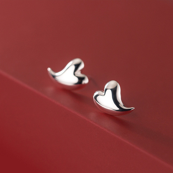 A31693 s925 sterling silver simple irregular heart chic cute earrings