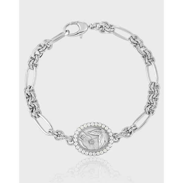 A40628 elegant geometric oval pearl rhinestone s925 sterling silver charm bracelet