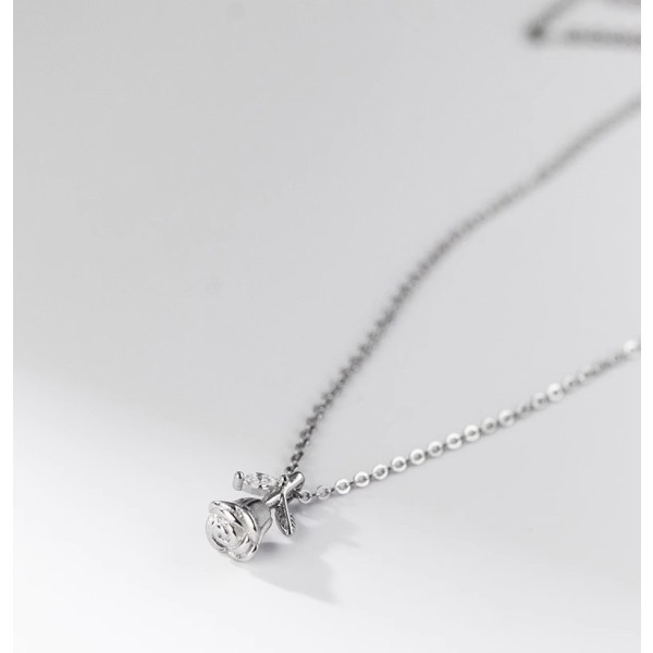 A40453 s925 silver sweet rhinestone rose trendy elegant necklace