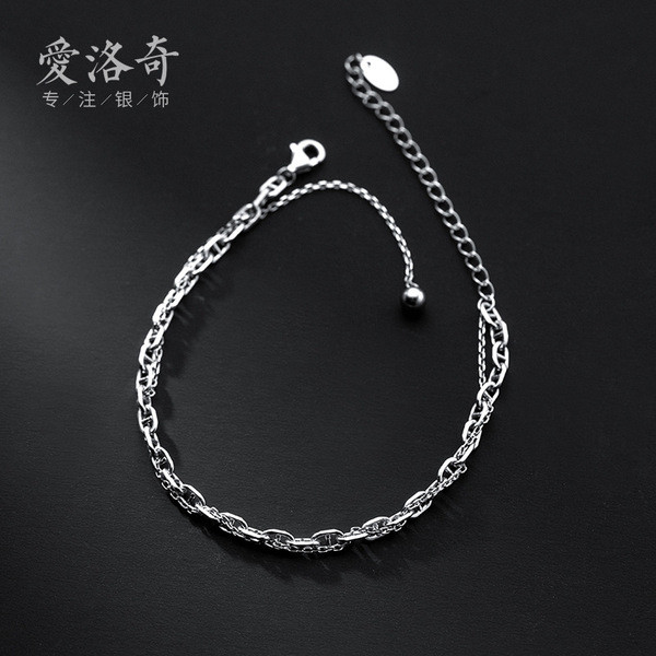 A33338 s925 sterling silver chic simple charm bracelet