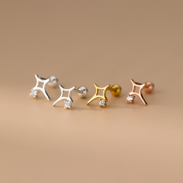 A44386 s925 sterling silver simple hollowed rhinestone stud fashion earrings