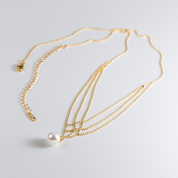 A39509 s925 sterling silver artificial pearl rhombic elegant design necklace